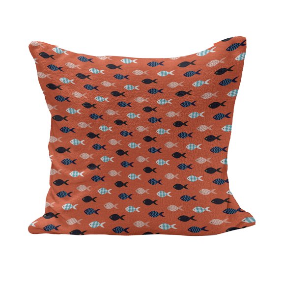Peach Fluffy Throw Pillow Cushion Cover, Fishes Motif Nautical Marine Sea Underwater Creature Animal Aquarium, Rectangle Accent Pillow Case, 26" x 16", Persian Blue Salmon Teal, by Ambesonne