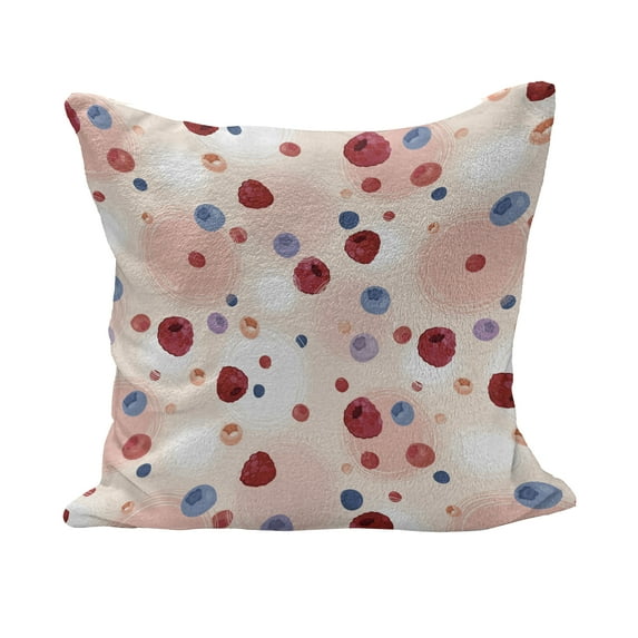 Peach Fluffy Throw Pillow Cushion Cover, Raspberries Blueberries Cranberries Food Themed Design with Abstract Circle Backdrop, Rectangle Accent Pillow Case, 36" x 16", Multicolor, by Ambesonne