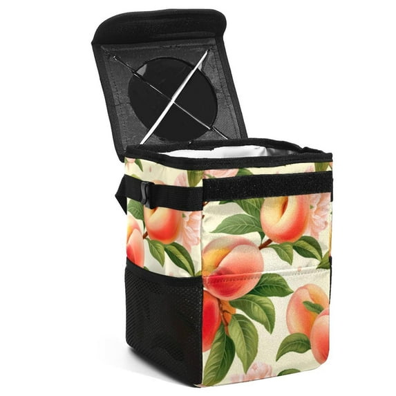 Peach Foldable Car Garbage Can with Lid, Leak-proof Hanging Storage Bag - Mini Trash Can for Car