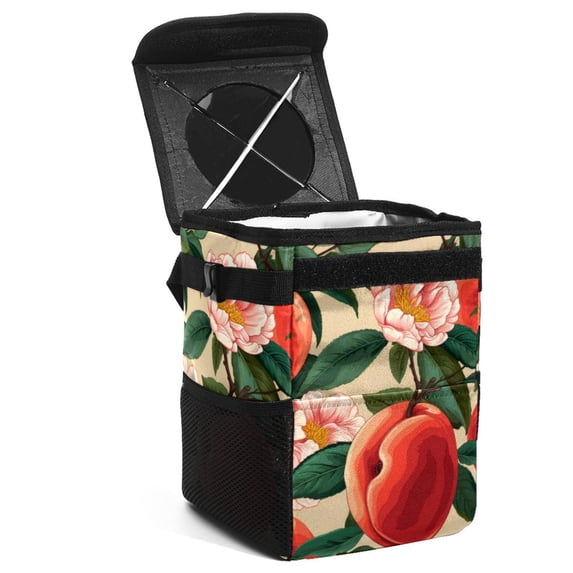 Peach Foldable Car Trash Can with Lid, Leak-Proof Mini Trash Can, Hanging Storage Bag - Car Trash Bin for Clean and Organized Rides