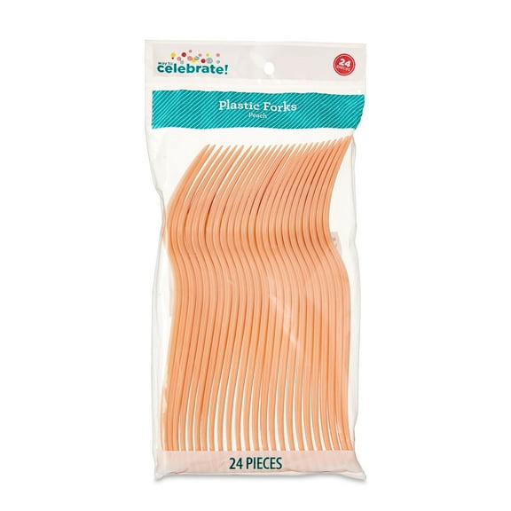 Plastic Disposable Forks, Peach, 24 Pieces, by Way To Celebrate