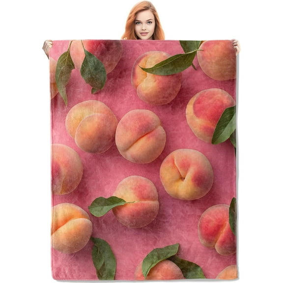 Peach Fruit Blanket Gifts for Women, Fresh Fruits Theme Flannel Blanket, Soft Warm Lightweight Throw Blankets for Bedding Sofa Couch Home Travel Decor 50 x 60