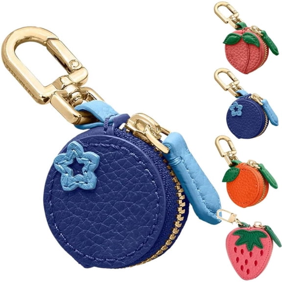 Peach Fruit Charm Coin Purse, Strawberry Coin Purse, Waterproof Leather Fruit Bag Charm Bag Keychain, Pu Cute Keychain Mini Pouch for Ai-rtag Wallet Gift for Girl Women (blueberry*1pcs)