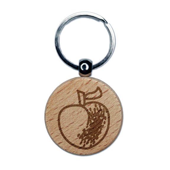 Peach Fruit Drawing Cute Round Keychain Charm Tag - Engraved Wood