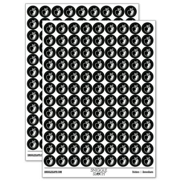 Peach Fruit Drawing Cute 200+ Round Stickers - Black - Gloss Finish - 0.50" Size