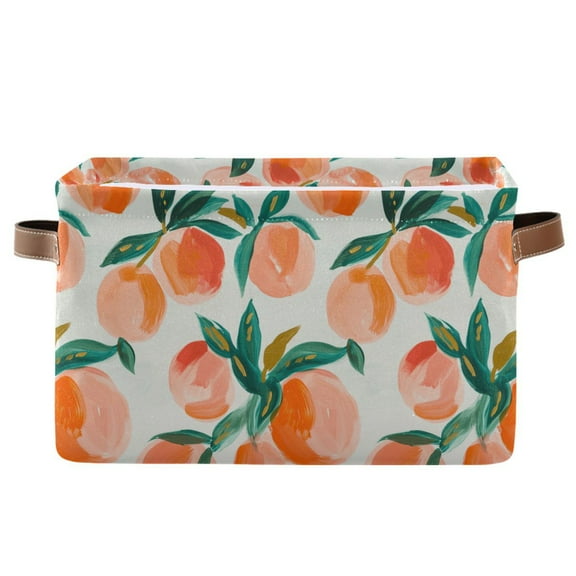 Peach Fruit Storage Bins with Handle Fabric Organizer Basket Foldable Box 1 Pack 14.2x10.2x8.3
