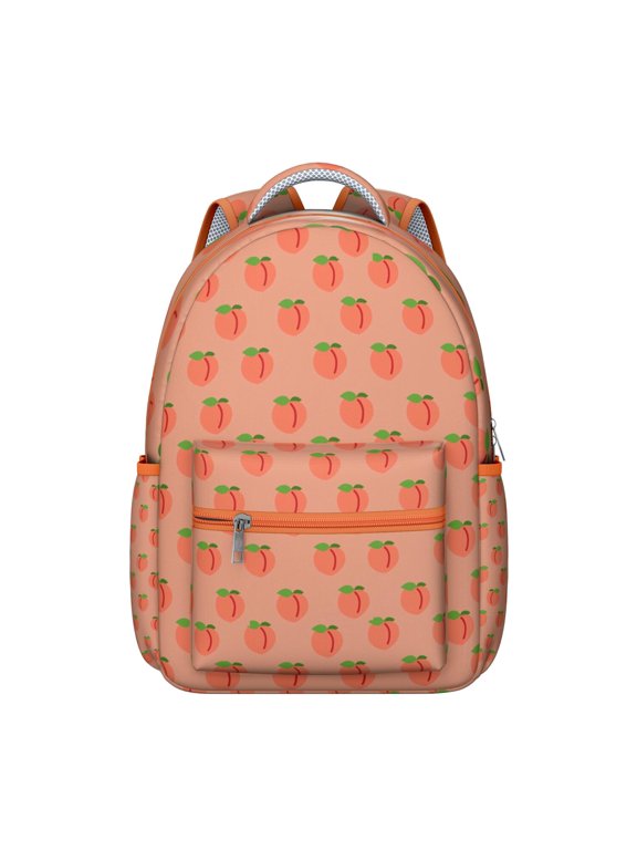 Peach Fruit Students Backpack Cute Pink Kawaii Summer School Bag with Juicy Sweet Tropical Peach Lover Pattern and Aesthetic Cartoon Design
