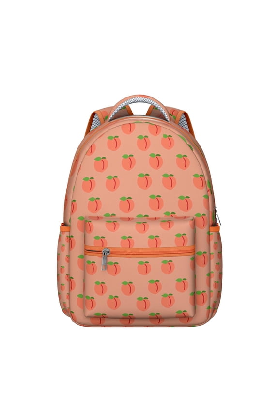 Peach Fruit Students Backpack Cute Pink Kawaii Summer School Bag with Juicy Sweet Tropical Peach Lover Pattern and Aesthetic Cartoon Design