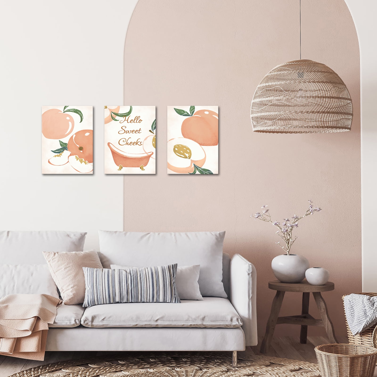 Peach Fruit Wall Art Painting Hello Sweet Cheeks Sign Prints Peach