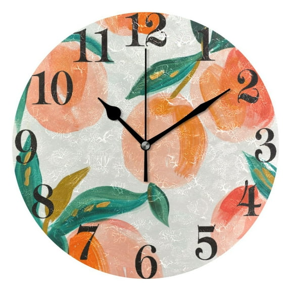 Peach Fruit Wall Clock 9.8 inch Battery Operated Clocks Non-Ticking Silent for Bedroom Office Kitchen Living Room