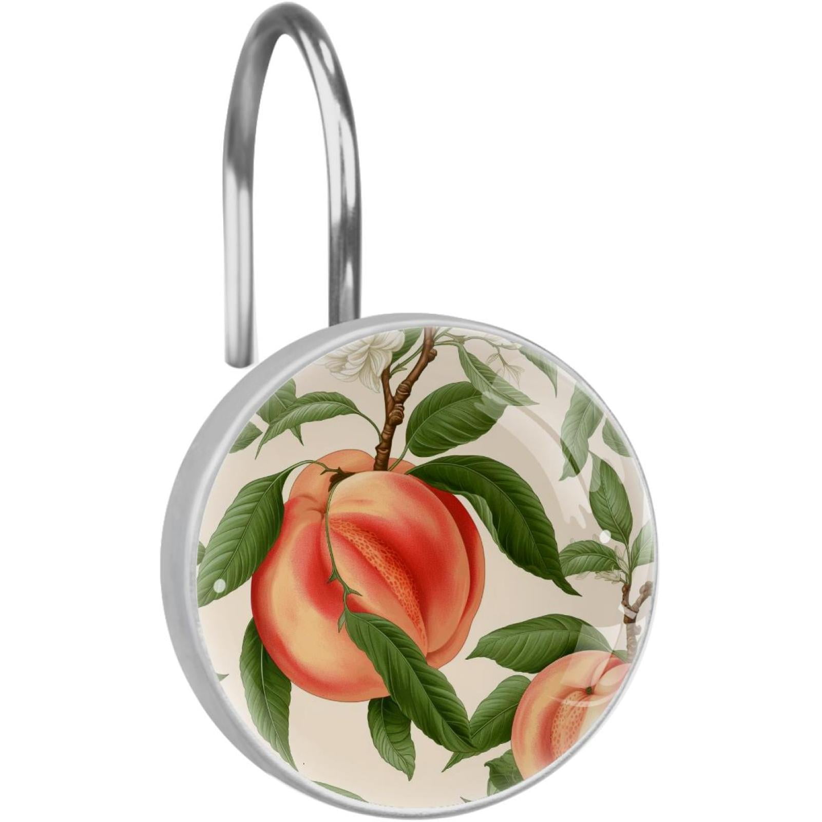 Peach Fruit on Flowering Branch Shower Curtain Hooks Round Crystal ...
