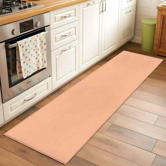 Peach Fuzz Area Rugs 2x6 for Kitchen Runner Rug, Farmhouse Solid Orange Color Modern Art Non Slip Washable Rug Runner, Low Pile Indoor Floor Carpet Mat Bathroom Rugs for Bedroom, Kids Room