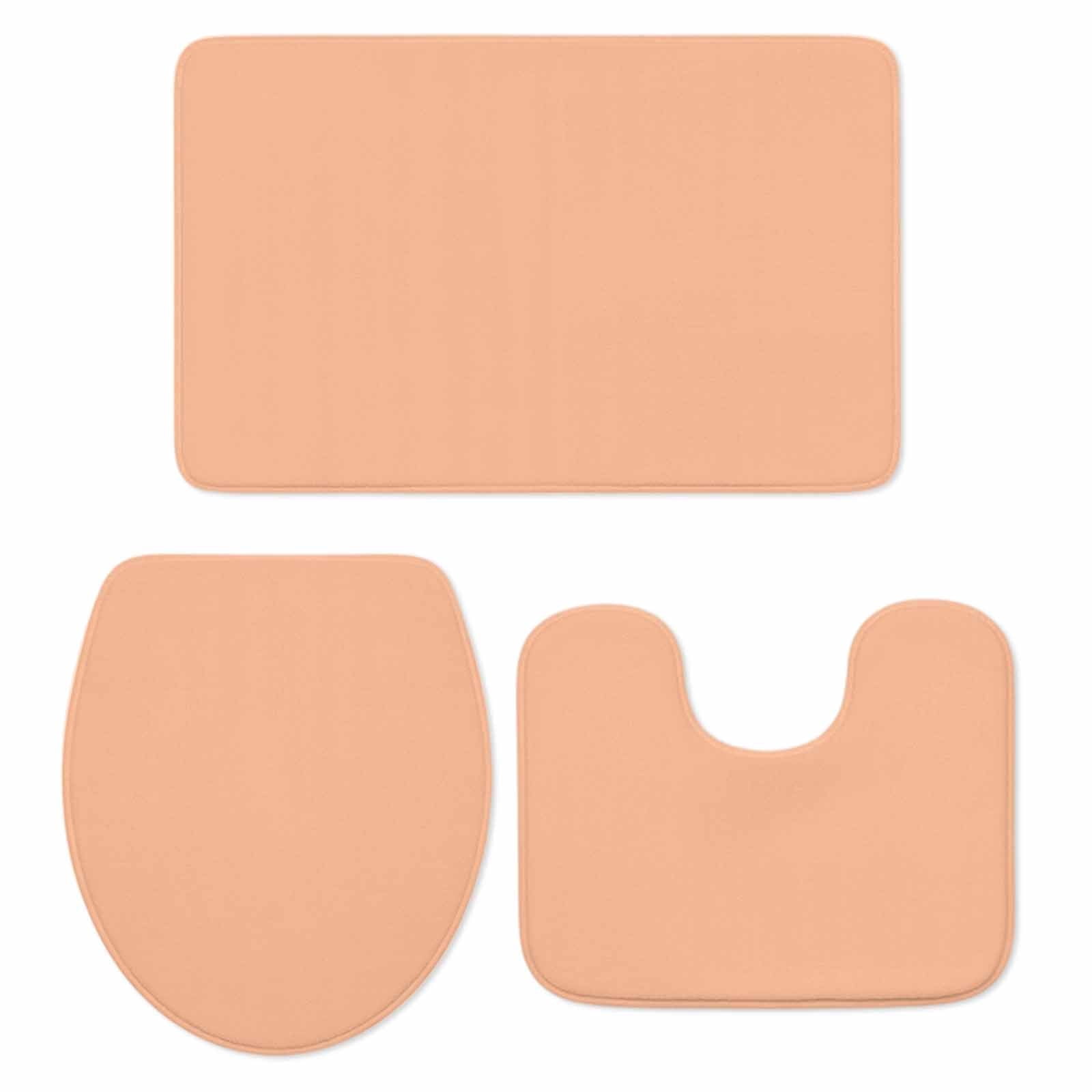 Peach Fuzz Bath Mat 3 Piece Bathroom Rug Set, Modern Pure Peach Fuzz Non Slip Bath Rug Contour Mat and Toilet Lid Cover, Absorbent Shower Mats Soft Bath Rugs and Mats Sets