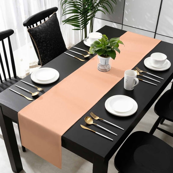 Peach Fuzz Cotton Linen Small Table Runner 13 x 48 inch Modern Pure Peach Fuzz Non-slip Rectangular Dining Table Decor for Wedding Party Holiday Dinner