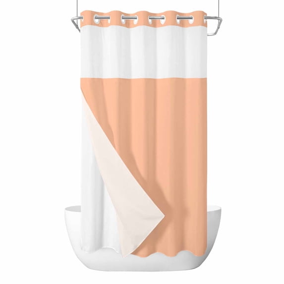 Peach Fuzz No Hook Shower Curtain Waterproof, Bathroom Curtains with Snap in Liners and See Through Top Window, Modern Pure Peach Fuzz Hotel Style Bathtub Curtains Shower 36"Wx72"L