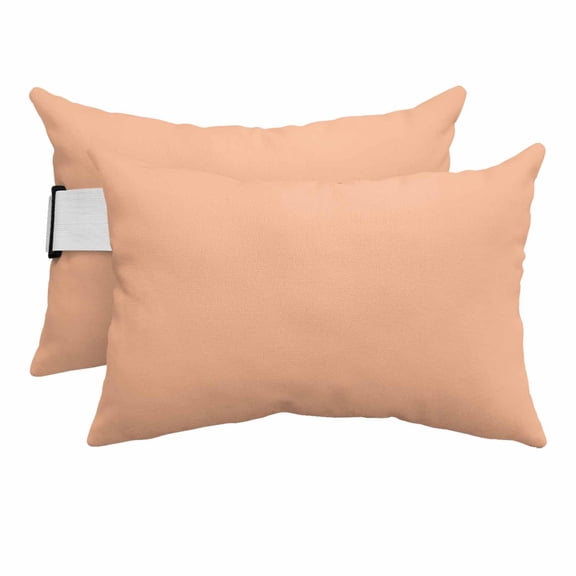 Peach Fuzz Outdoor Pillows for Chaise Lounge Chair Beach Headrest Pillow Set of 2 Waterproof Lumbar Pillows with Insert&Adjustable Elastic Strap Modern Pure Peach Fuzz Pillow for Patio Pool 12"x20"