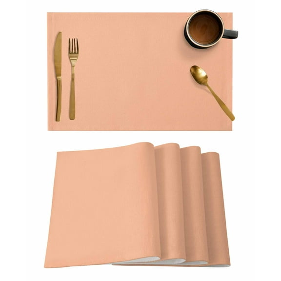 Peach Fuzz Placemats Set of 4, Modern Pure Peach Fuzz Placemats for Dining Table, Place Mats for Kitchen Tabletop, Waterproof Wipeable Dining Table Mats Set