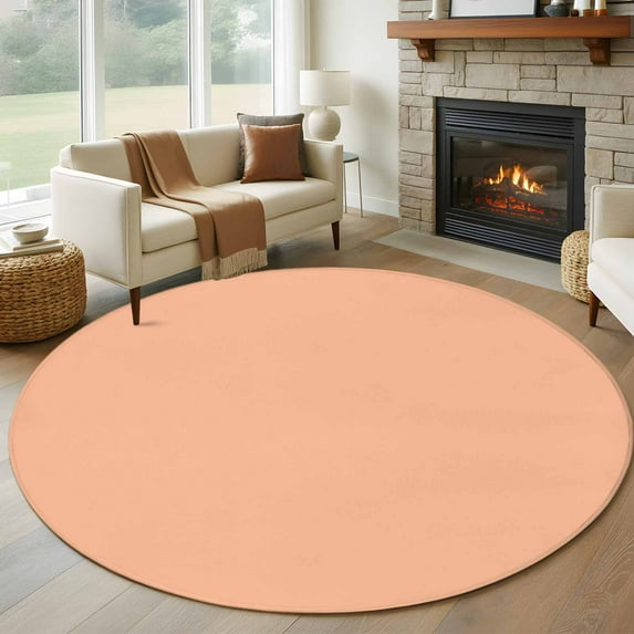 Peach Fuzz Round Rugs 5ft, Farmhouse Solid Orange Color Modern Art Non Slip Washable Rug Runner, Low Pile Indoor Floor Carpet Mat Bathroom Rugs for Living Room, Bedroom, Kids Room