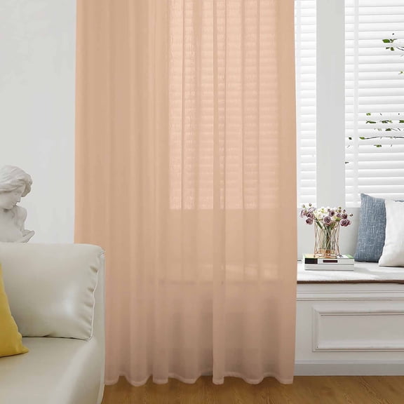 Peach Fuzz Semi Sheer Curtains Drapes for Living Room, Bedroom, French Doors Window 84 Inches Long, Modern Pure Peach Fuzz Rod Pocket Chiffon Curtain Drapery Voile Draperies Panel