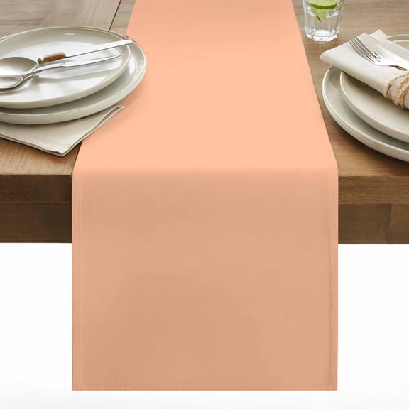 Peach Fuzz Table Runner 13x60 inch Coral Cotton Linen Dining Table Runner Ideal for Dresser Kitchen Coffee Tables - Machine Washable