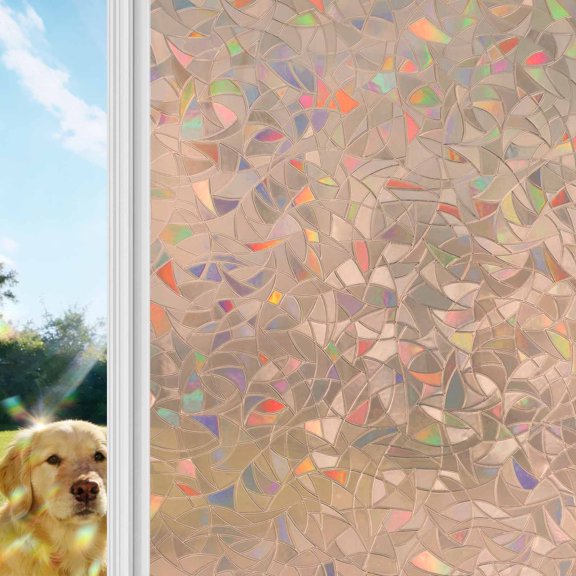 Peach Fuzz Window Privacy Film Stain Glass, Reusable Decorative Rainbow Window Film, Modern Pure Peach Fuzz Non-Adhesive Static Cling Sun Blocking Stickers Decals Covers 23.6" x 59" (2pcs)