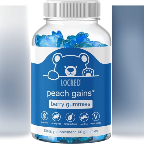 Peach Gains Berry Gummies - Vegan, Soy-Free Dietary Supplement, 60 Count (30-Day Supply)