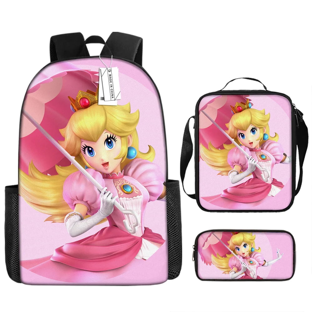 Princess by Likurb Unisex Backpack with Lunch Bag Polyester, Pink, 3-Piece