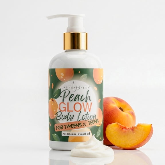 Peach Glow Body Lotion for Tweens & Teens, Lightweight Daily Moisturizer with Aloe & Natural Oils, 8 fl oz, LatherGreen