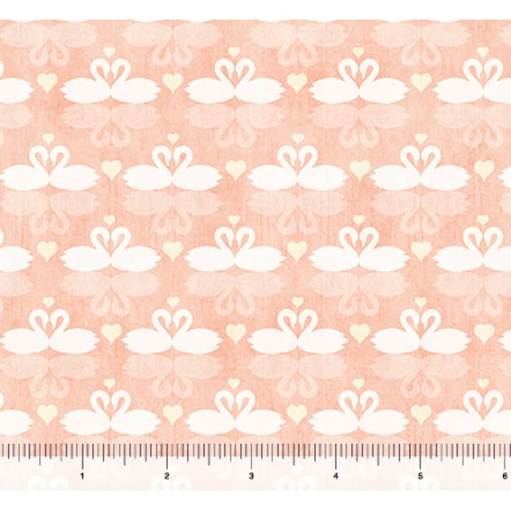 Peach "I Do" Wedding Swans 100% Cotton Fabric Sold by The Yard