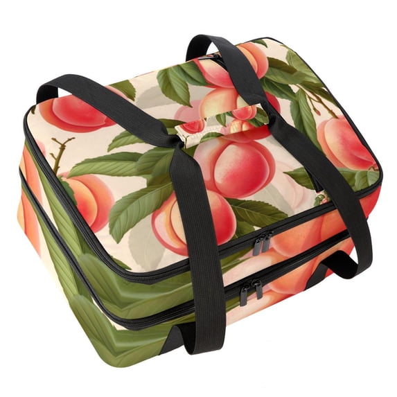 Peach Insulated Double Layered Lunch Bag with Two Compartments, Large Capacity 7.1x11.4x16.1 Inches, Handheld Meal Bag for Men and Women