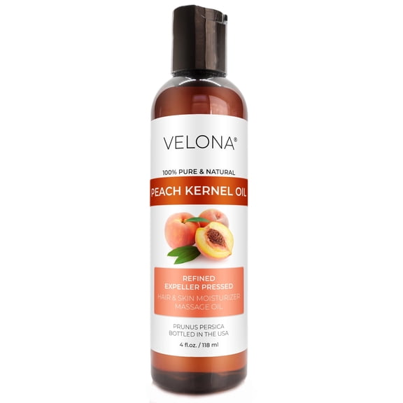 Peach Kernel Oil by Velona - 4 Fl Oz | 100% Pure and Natural Carrier Oil | Refined | Skin, Hair, Body & Face Moisturizing | Use Today - Enjoy Results