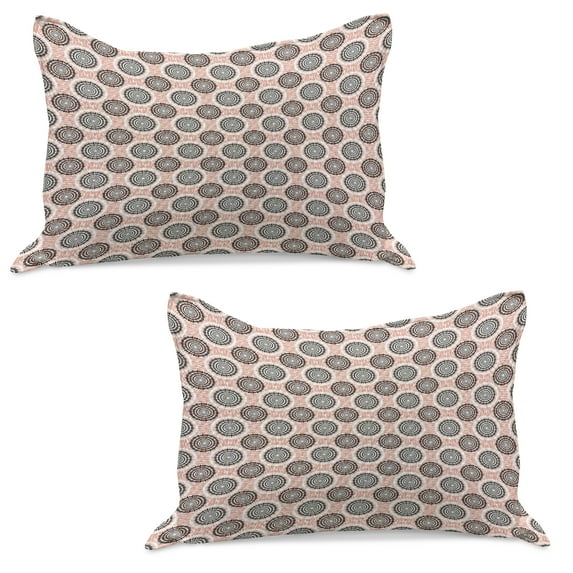 Peach Knitted Quilt Pillowcover Set of 2, Symmetrical Circular Shapes Pattern Abstract Background Soft Color Image Print, Standard Queen Pillow Sham Bedroom, 30" x 20", Coral Black White, by Ambesonne