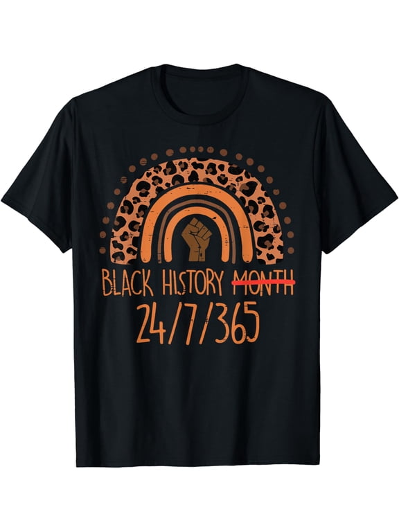Peach Leopard Rainbow Fist Black History 24 7 365 BHM Women T-Shirt