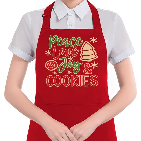 Peach Love Joy Christmas Cookie Apron with Pockets, Cookie Baker Gifts, Holiday Baking Christmas Tree Waterproof Adjustable Cooking Apron for Kitchen Dishwashing Grilling