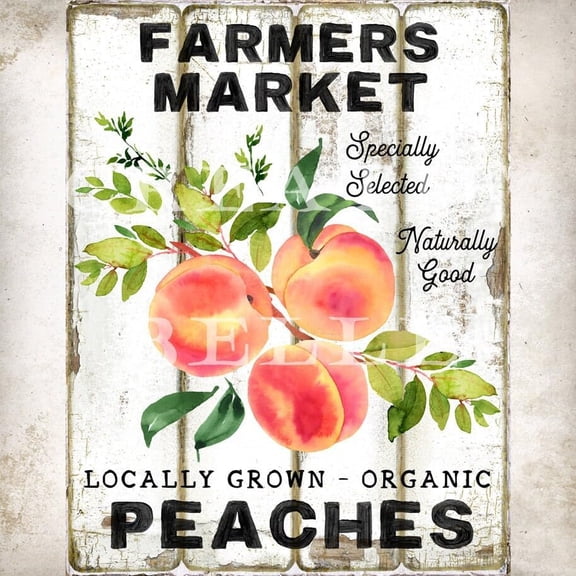 Peach Market Farmhouse Metal Sign Rustic Fruit Wall Decor 12 x 8 Inch Yard Garden Plaque