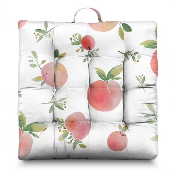 Peach Meditation Pillow 22x22 Inch Large Floor Cushion Soft Dutch Velvet Seat for Yoga & Lounge Kawaii Pink Peach Fruit Pattern (Juicy Sweet Summer Aesthetic Cute Cartoon Design for Peach Lovers)