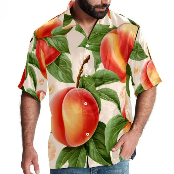 Peach Men's Casual Short Sleeve Button Down Shirts - Printed Summer Beach Tops for Men and Women