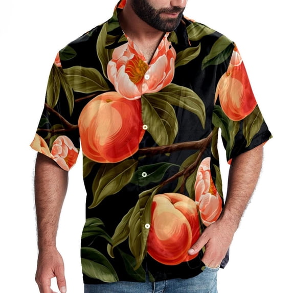 Peach Men's Short Sleeve Beach Button Down Casual Printed Summer Shirts - Unisex