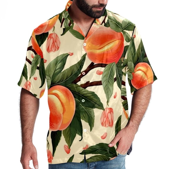 Peach Men's Short Sleeve Beach Shirts Button Down Poplin Casual Printed Summer Unisex