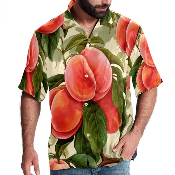 Peach Men's Short Sleeve Hawaiian Poplin Shirt - Casual Printed Button Down Summer Beach Shirt for Men