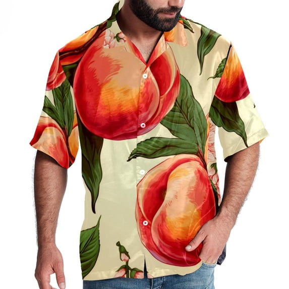 Peach Men's Short Sleeve Poplin Shirt, Casual Printed Button Down Summer Beach Shirt - Unisex