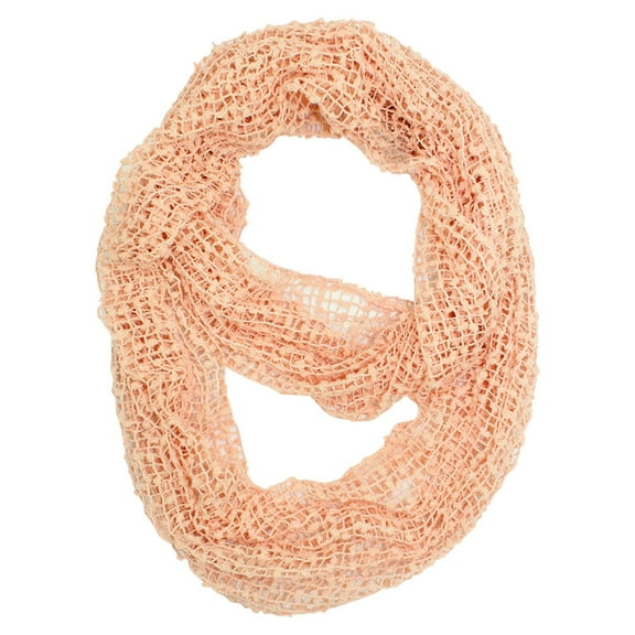 Peach Mesh Net Infinity Scarf With Sequin Accent