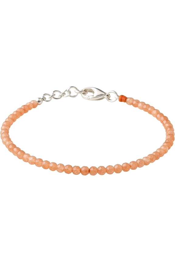 Peach Moonstone Crystal Bracelet - 2mm Beaded Bracelet and Healing Stones (Faceted, Silver Chain)