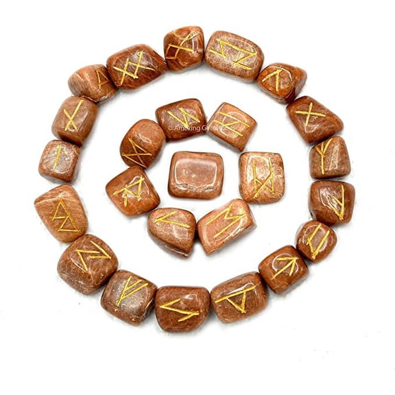 Peach Moonstone Crystal Runes Stone Set Elder Futhark