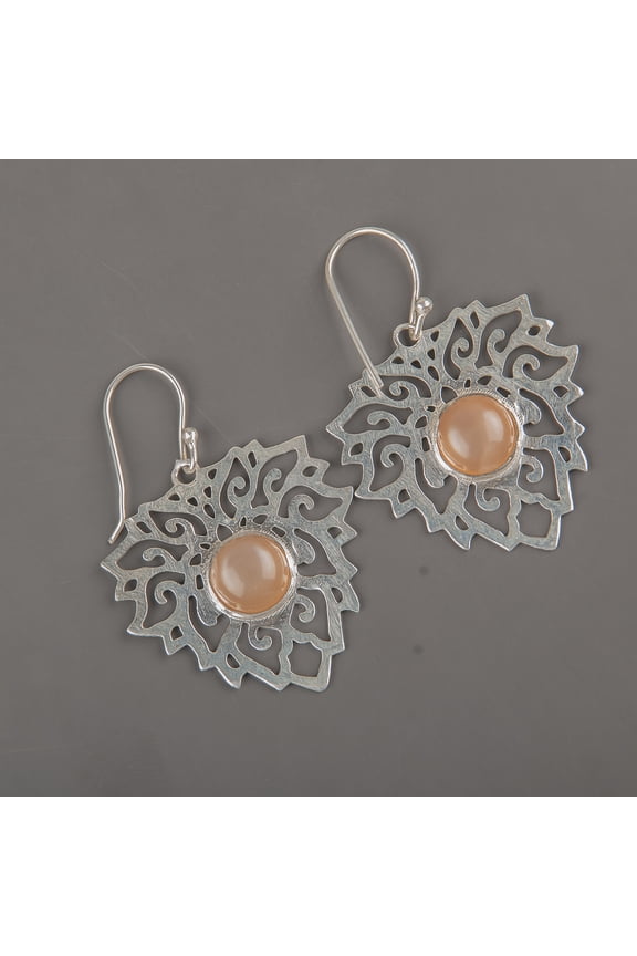 Peach Moonstone Earrings 925 Sterling Silver Jewelry