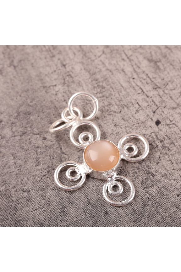 Peach Moonstone Pendant 925 Sterling Silver Jewelry