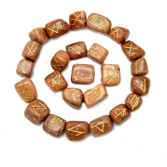 Peach Moonstone Runes Set of 25 Engraved Rune Stones