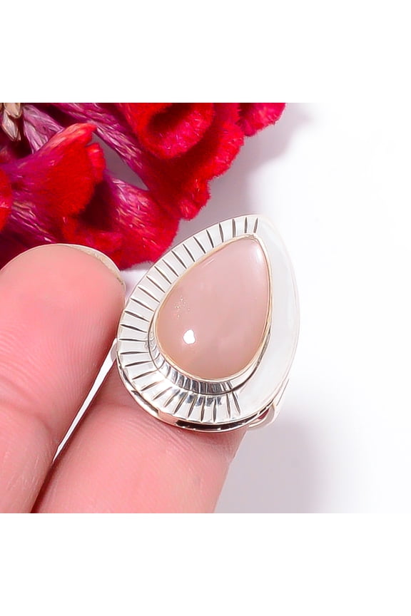 Peach Moonstone - Sri Lanka Designer Handmade 925 Sterling Silver Ring s.8.5 Sku53, Peach Ring, Natural Gemstone Ring