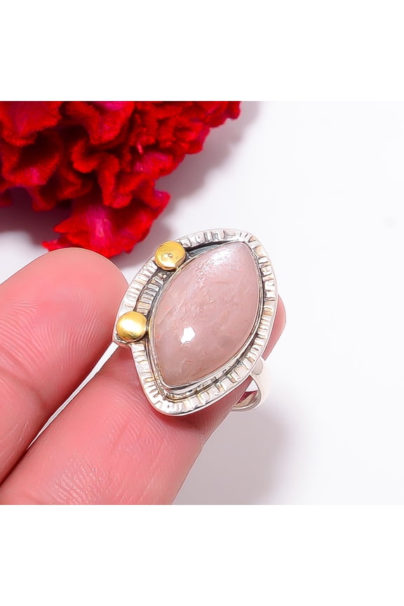 Peach Moonstone - Sri Lanka Two Tone Designer 925 Sterling Silver Ring S.8.5 R98242, Christmas Gift