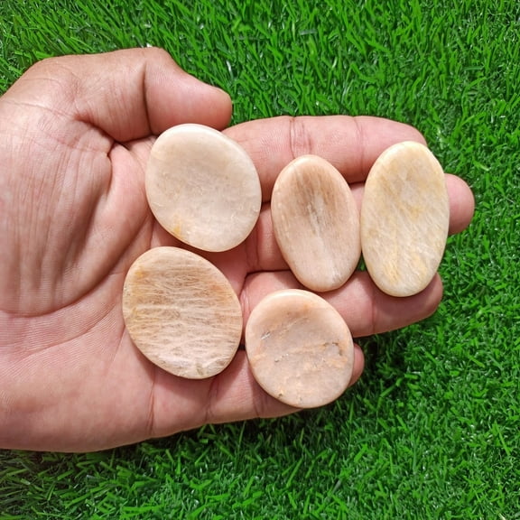 Peach Moonstone Worry Stone for Crystal Healing Pocket Palm Stone Thumb Stone 2 Pcs